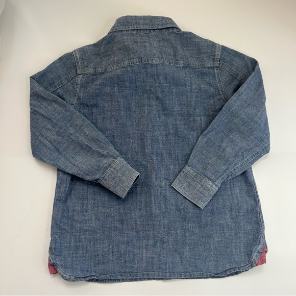 Eddie Bauer Boys Chambray Button Down Shirt Size 5 Blue Cotton Long Sleeve - Picture 2 of 5